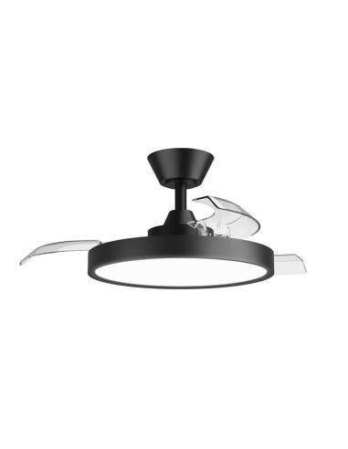 Ventilateur de plafond moderne BOMBAY STYLE M - Design avec pales rétractables et lumière LED Black Nature Wind