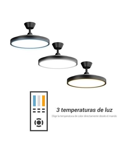 BOMBAY STYLE M Ventilateur de Plafond Moderne - Design avec Pales Rétractables et Lumière LED Noir Nature Wind 3 Températures de
