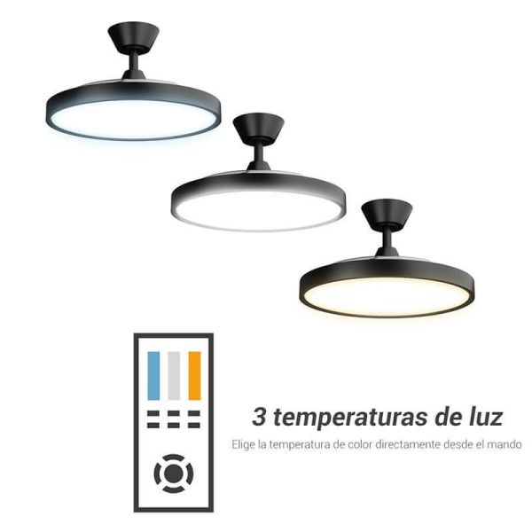 Ventilador de teto moderno BOMBAY STYLE M - Design com lâminas retráteis e luz LED preta Nature Wind 3 temperaturas de cor