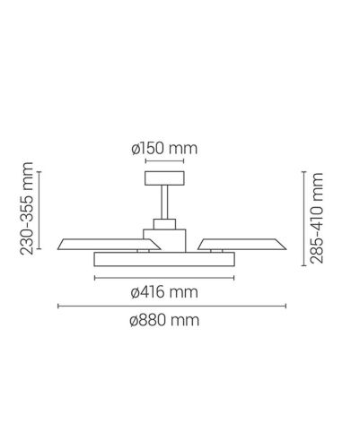 Medidas Ventilador de Teto Nogueira com Lâminas Retráteis BOMBAY S STYLE com Luz LED Ajustável, Nogueira Marrom e Preto Sulion