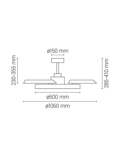 Dimensiones Ventilador de Techo Negro y Nogal con Palas Retráctiles y Luz LED regulable Nature Wind Bombay M