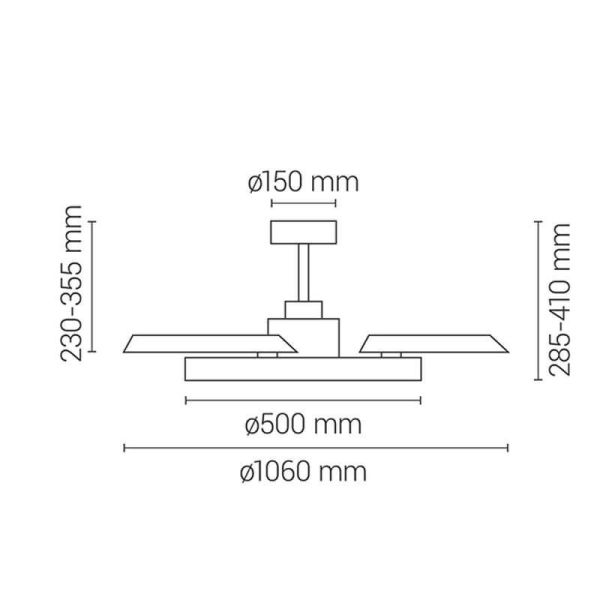 Dimensions Ventilateur de plafond noir et noyer avec pales rétractables et lumière LED réglable Nature Wind Bombay M