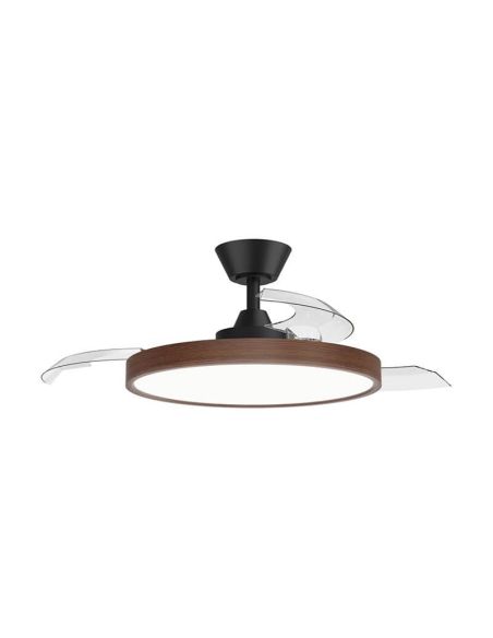 Ventilador de teto preto e nogueira com lâminas retráteis e luz LED ajustável Nature Wind Bombay M