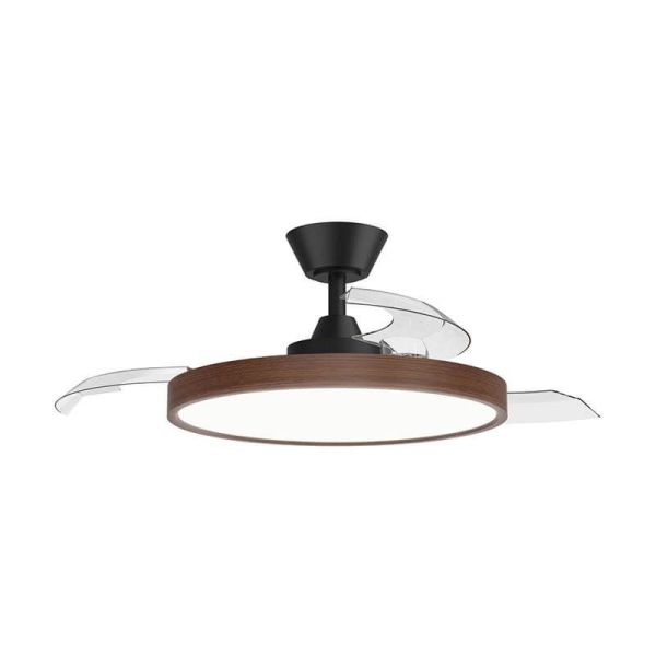 Ventilador de teto preto e nogueira com lâminas retráteis e luz LED ajustável Nature Wind Bombay M