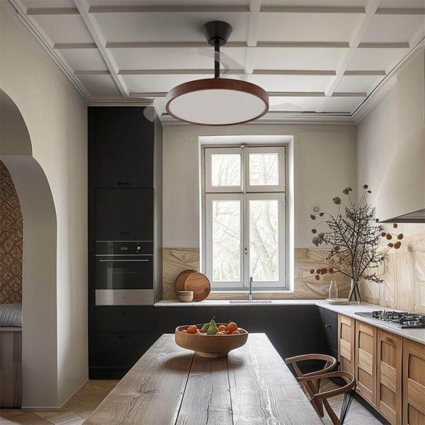 Ventilateur de plafond noir et noyer avec pales rétractables et lumière LED réglable Nature Wind Bombay M