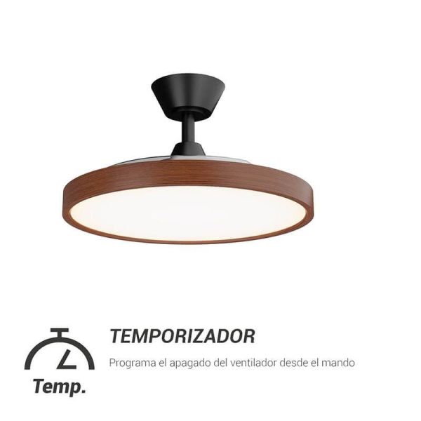Minuterie de ventilateur de plafond noir et noyer avec pales rétractables et lumière LED réglable Nature Wind Bombay M