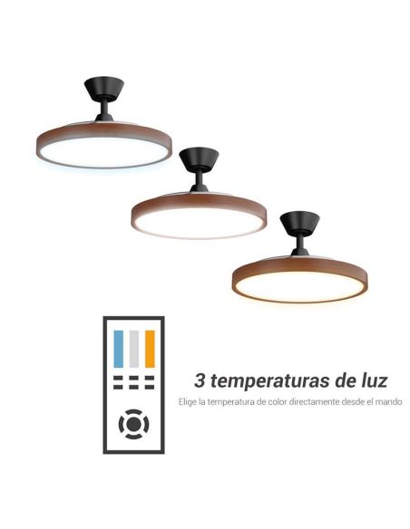Ventilador de Techo Negro y Nogal con Palas Retráctiles y Luz LED regulable Nature Wind Bombay M