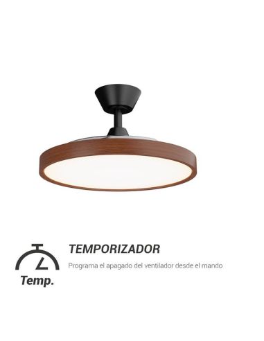 Ventilador de teto temporizador de nogueira com lâminas retráteis BOMBAY S STYLE com luz LED regulável, nogueira marrom e sulion