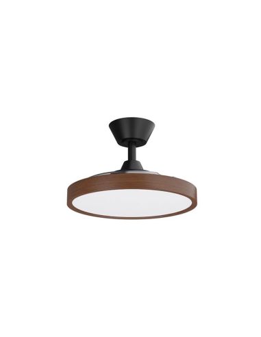 Ventilador de teto em nogueira com lâminas retráteis BOMBAY S STYLE com luz LED regulável, nogueira marrom e sulion preto