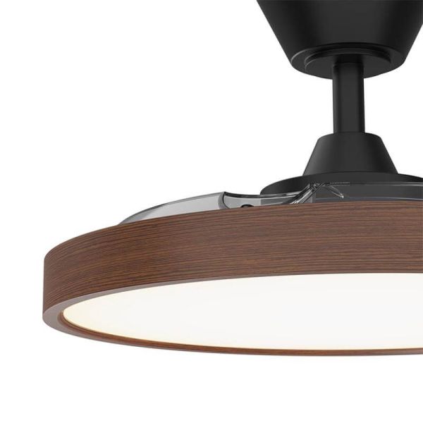 Detalle Ventilador de Techo Nogal con aspas Retráctiles BOMBAY ESTILO S con Luz LED Regulable, Marrón Nogal y Negro Sulion