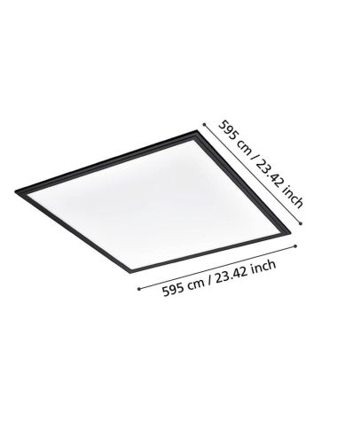 Dimensions Plafonnier LED carré noir 60x60 4000K 4,700Lm IP20 Salobrena 1 33W Installation en Surface 900819 Eglo