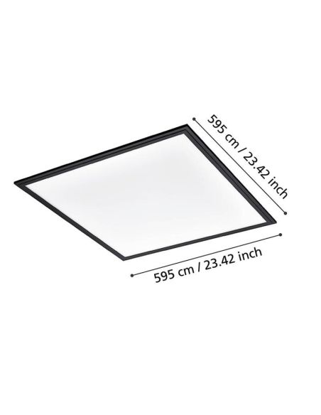 Dimensions Plafonnier LED carré noir 60x60 4000K 4,700Lm IP20 Salobrena 1 33W Installation en Surface 900819 Eglo