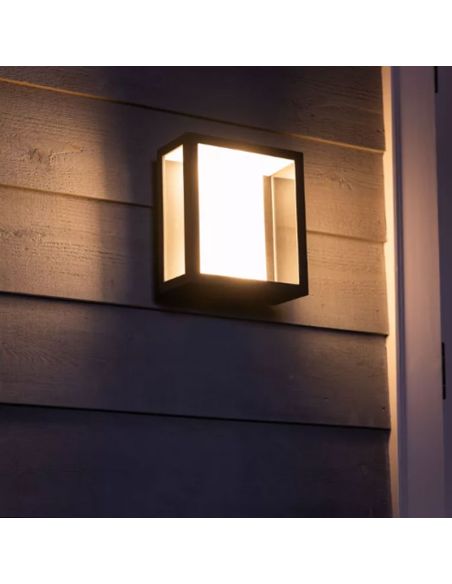 Aplique de pared LED exterior Negro Impress cuadrado 15W IP44 2000 - 6500 Hue White Color Ambiance, cambia de color
