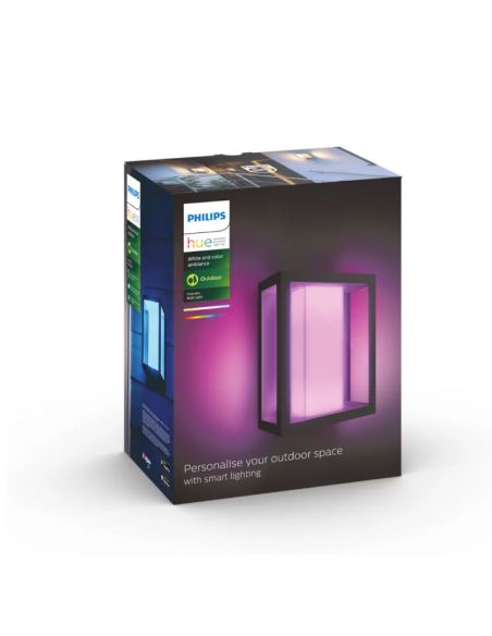 Aplique de pared LED exterior Negro Impress cuadrado 15W IP44 2000 - 6500 Hue White Color Ambiance, cambia de color