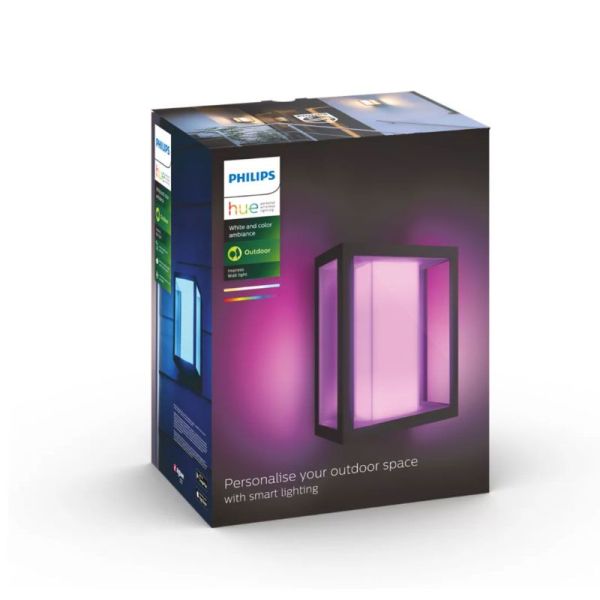 Aplique de pared LED exterior Negro Impress cuadrado 15W IP44 2000 - 6500 Hue White Color Ambiance, cambia de color