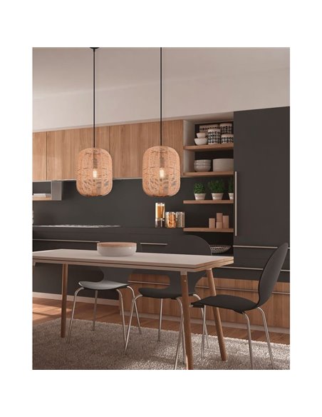 Lámpara de Techo Cuerda Natural RUNA Pequeña Altura Ajustable Bombilla excl. 1x E27 max. 40W IP20