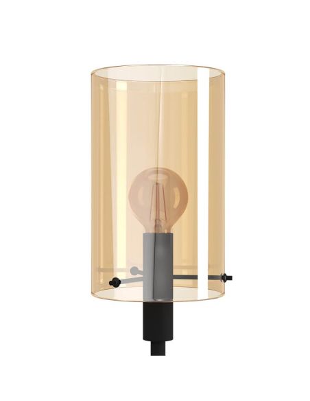 Lámpara de Pie POLVERARA en Acero Negro y Cristal Ámbar - Moderna y Elegante para Salón, Dormitorio y Comedor 39542