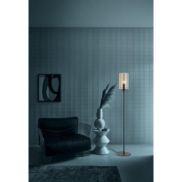 Sala de Estar com Candeeiro de Pé POLVERARA em Aço Preto e Vidro Âmbar - Moderna e Elegante para Sala de Estar, Quarto e Sala de