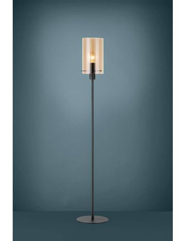 Lampadaire POLVERARA en acier noir et verre ambré - Moderne et élégant pour salon, chambre et salle à manger 39542