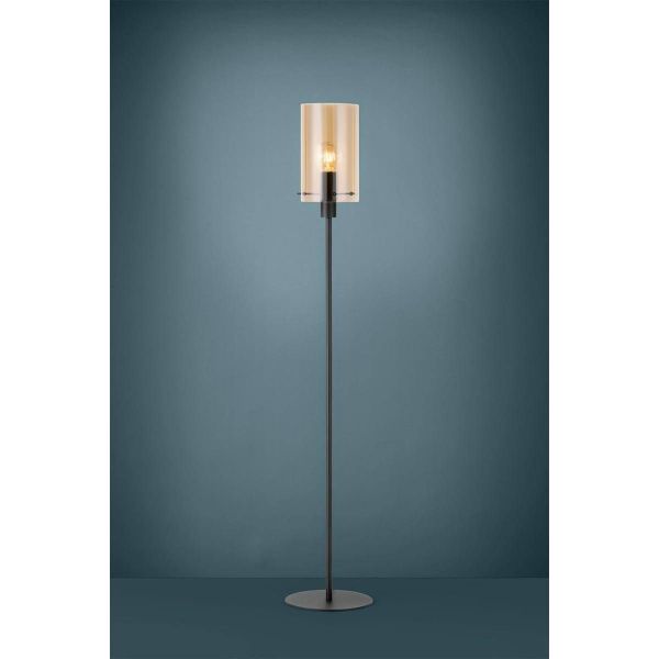 Lampadaire POLVERARA en acier noir et verre ambré - Moderne et élégant pour salon, chambre et salle à manger 39542