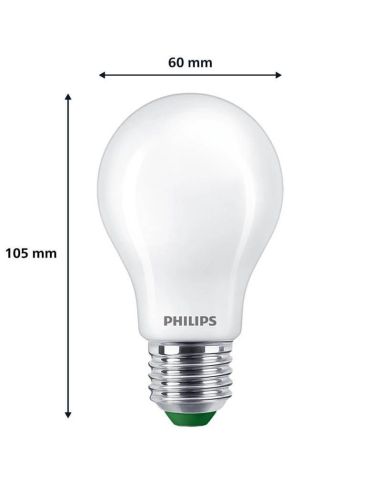 Dimensões Lâmpada LED opaca A60 ultra eficiente 4W - 60W E27 Etiqueta energética Classe A Philips 4000k | LeonLeds