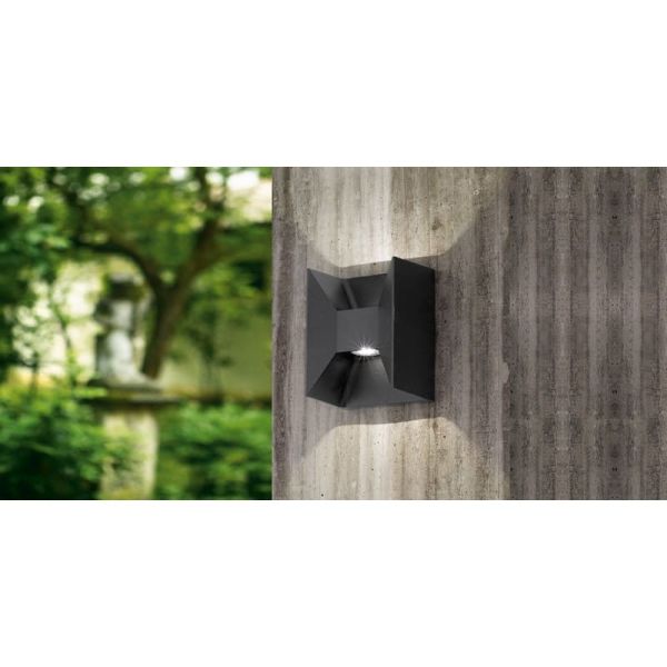 Applique murale LED carrée Up and Down Light MORINO noir, 2x2,5W 3000K IP44