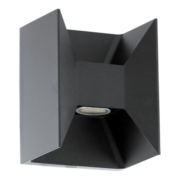 Aplique de Pared LED Cuadrado Luz Arriba y Abajo MORINO negro, 2x2,5W 3000K IP44