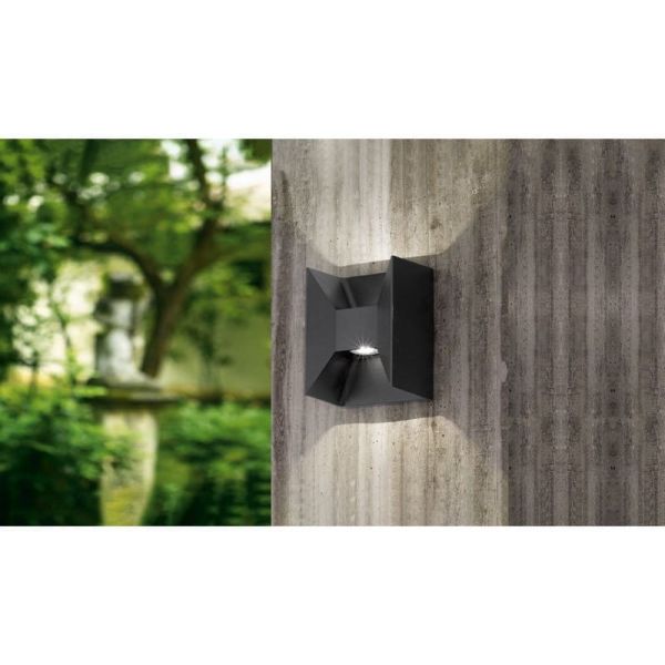Applique murale LED carrée Up and Down Light MORINO noir, 2x2,5W 3000K IP44