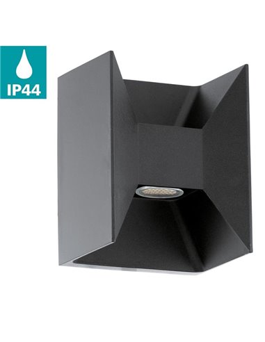 Aplique de Pared LED Cuadrado Luz Arriba y Abajo MORINO negro, 2x2,5W 3000K IP44