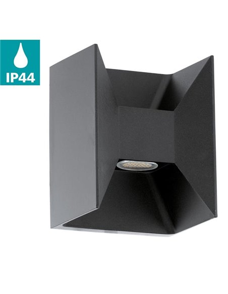 Aplique de Pared LED Cuadrado Luz Arriba y Abajo MORINO negro, 2x2,5W 3000K IP44