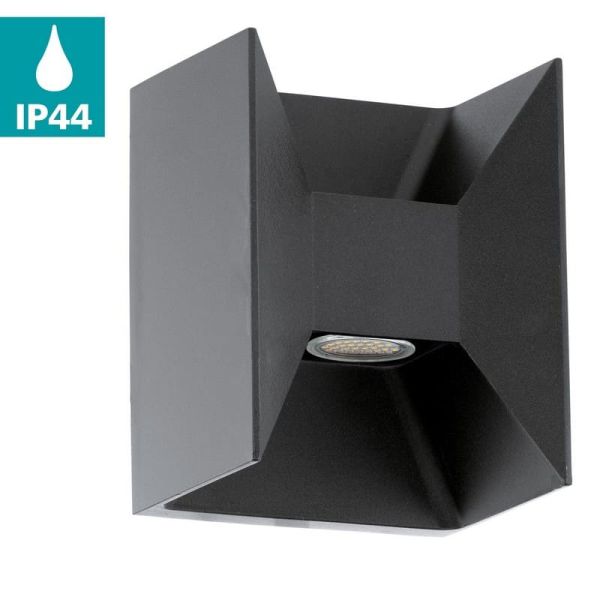 Aplique de Pared LED Cuadrado Luz Arriba y Abajo MORINO negro, 2x2,5W 3000K IP44