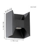 Applique murale LED carrée Up and Down Light MORINO noir, 2x2,5W 3000K IP44