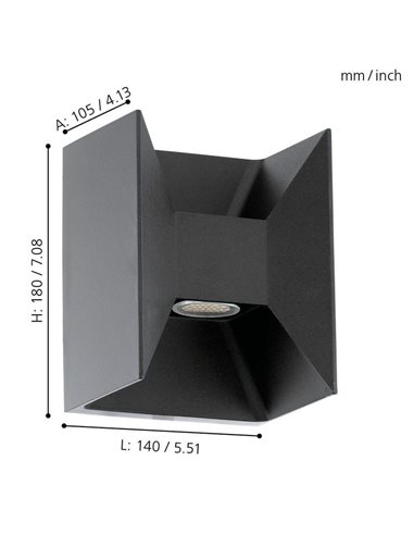 Aplique de Pared LED Cuadrado Luz Arriba y Abajo MORINO negro, 2x2,5W 3000K IP44