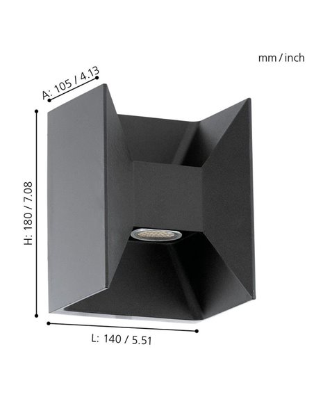 Applique murale LED carrée Up and Down Light MORINO noir, 2x2,5W 3000K IP44