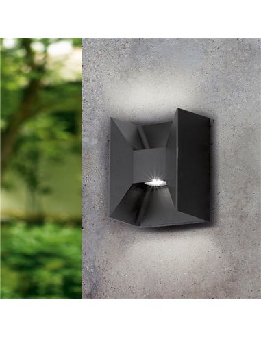 Aplique de Pared LED Cuadrado Luz Arriba y Abajo MORINO negro, 2x2,5W 3000K IP44