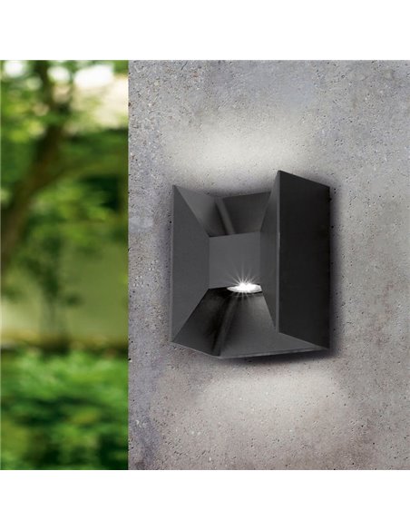 Aplique de Pared LED Cuadrado Luz Arriba y Abajo MORINO negro, 2x2,5W 3000K IP44