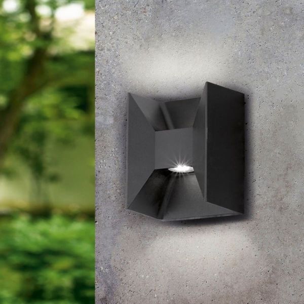 Applique murale LED carrée Up and Down Light MORINO noir, 2x2,5W 3000K IP44