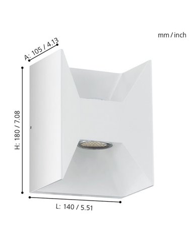 Aplique de Pared LED Cuadrado Luz Arriba y Abajo MORINO blanco, 2x2,5W 3000K IP44