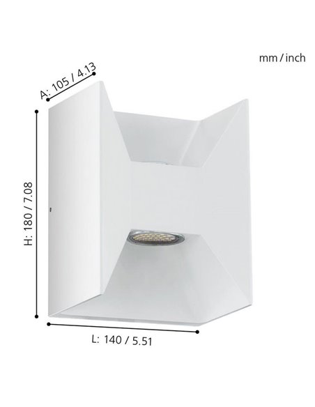 Aplique de Pared LED Cuadrado Luz Arriba y Abajo MORINO blanco, 2x2,5W 3000K IP44