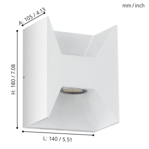 Aplique de Pared LED Cuadrado Luz Arriba y Abajo MORINO blanco, 2x2,5W 3000K IP44