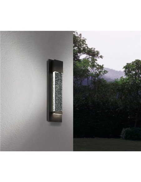 VILLAGRAZIA Aplique LED para exterior em vidro preto com bolhas de ar com 30 cm de comprimento