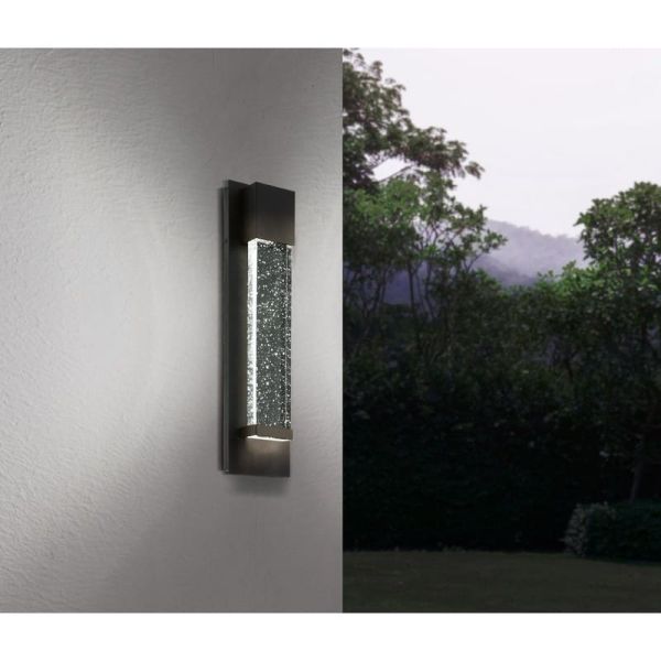 Aplique de pared LED Exterior VILLAGRAZIA negro de vidrio con burbujas de aire 30cm largo