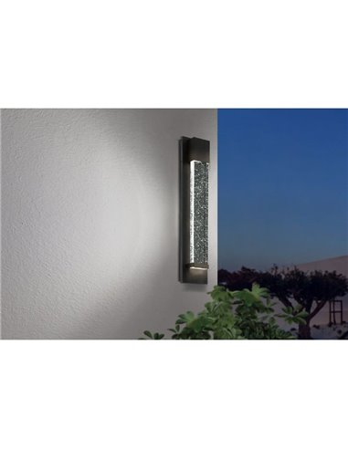 Aplique de pared LED Exterior VILLAGRAZIA negro de vidrio con burbujas de aire 40cm largo
