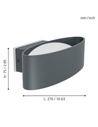 Aplique de pared exterior LED CHINOA de acero negro 3000K 1300Lm