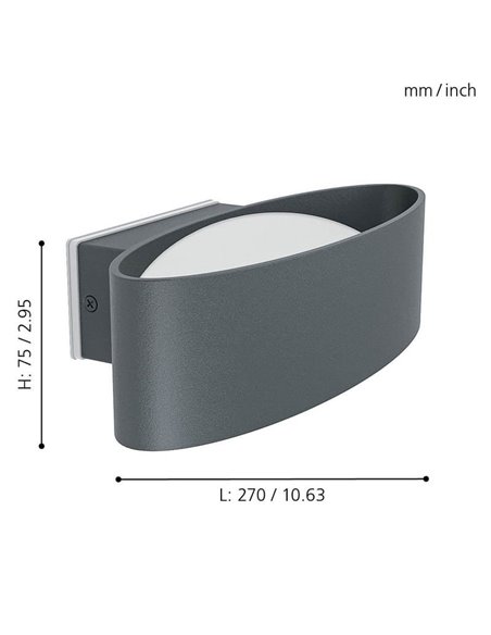 Aplique de pared exterior LED CHINOA de acero negro 3000K 1300Lm