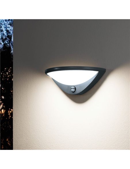 Lámpara de pared exterior LED BELCREDA semicircular antracita con sensor de movimiento