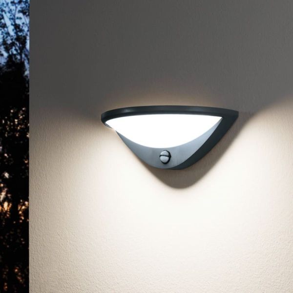 Lámpara de pared exterior LED BELCREDA semicircular antracita con sensor de movimiento