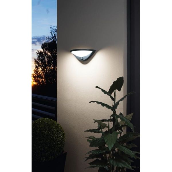 Lámpara de pared exterior LED BELCREDA semicircular antracita con sensor de movimiento