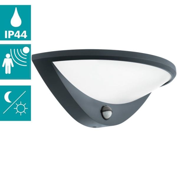 Lámpara de pared exterior LED BELCREDA semicircular antracita con sensor de movimiento