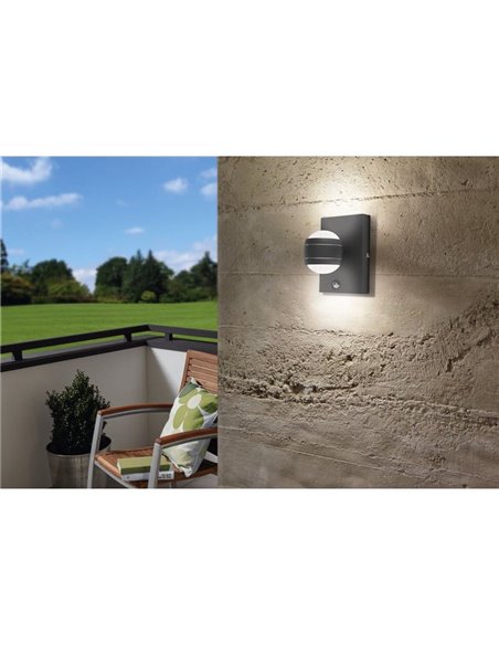 Aplique de pared exterior LED con sensor de movimiento dia/noche SESIMBA antracita 3000K, 660Lm 
